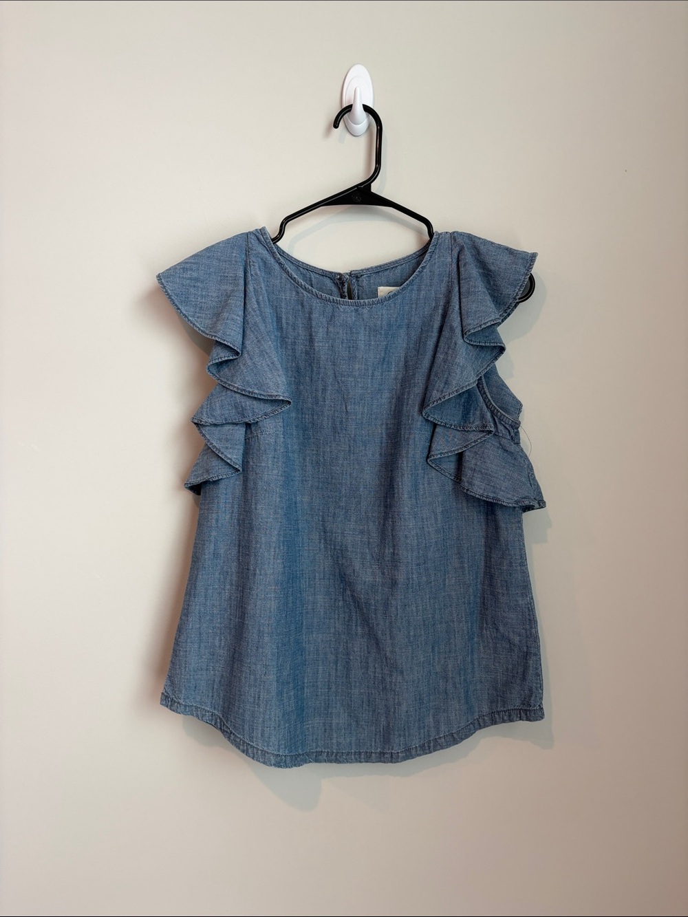 J.Crew Ruffle Blouse Top in chambray Reyes Wash Blue G5587